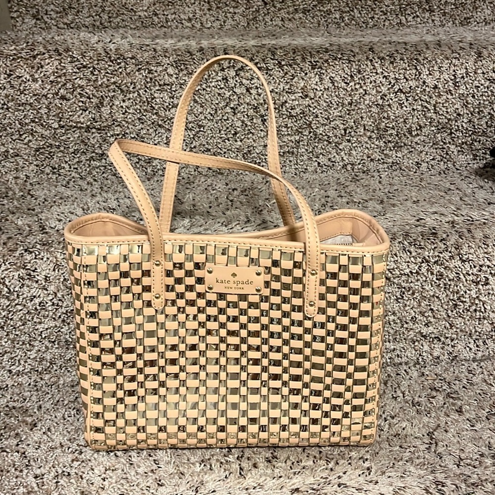 Kate Spade tan and silver leather satchel. Never carried!